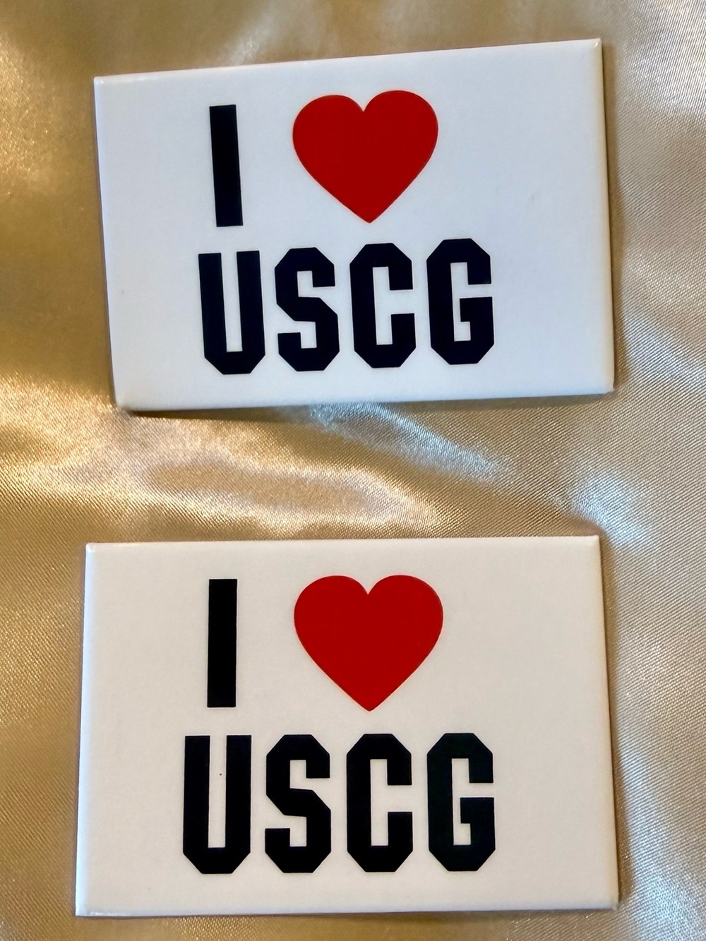 US Coast Guard USCG I ❤️ USCG Magnets Set of 2 White with Red & Black
